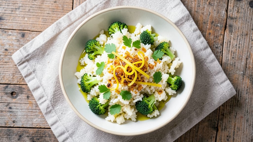 Broccoli Rice Recipe Vegan: Crispy-Topped Cauliflower Rice with Garlicky Greens