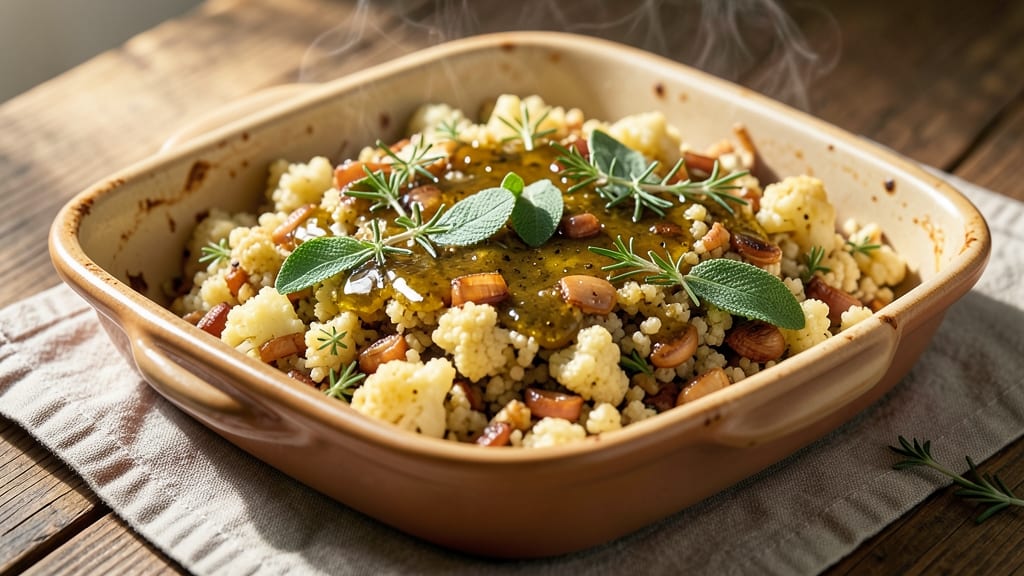 Cauliflower Rice Stuffing Recipe: Herb-Toasted Crunch With Savory Gravy