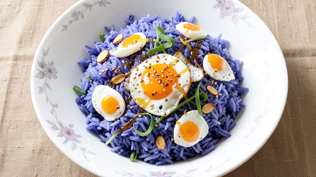 Blue Fried Rice Recipe: Crispy Egg Bits and Wok-Tossed Vibrancy