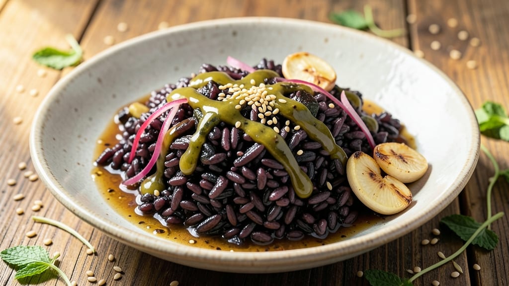 Black Rice Recipe Vegetarian: Earthy Nutty Grains with Crispy Garlic Topping