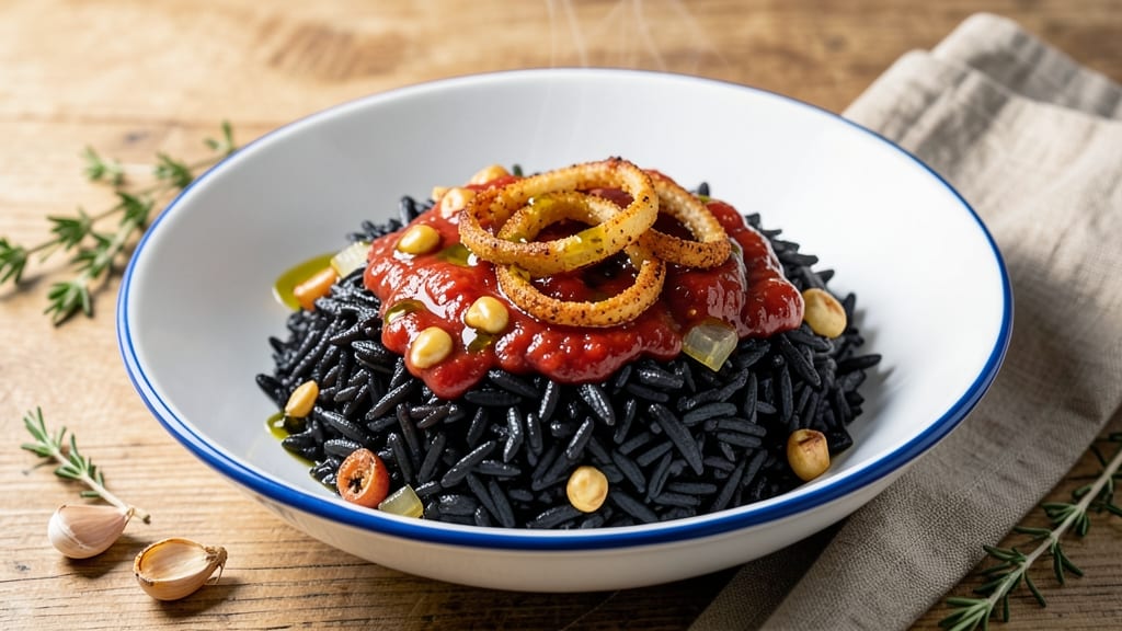Black Venus Rice Recipe: Smoky Cajun Crunch Over Creamy Tomato Base