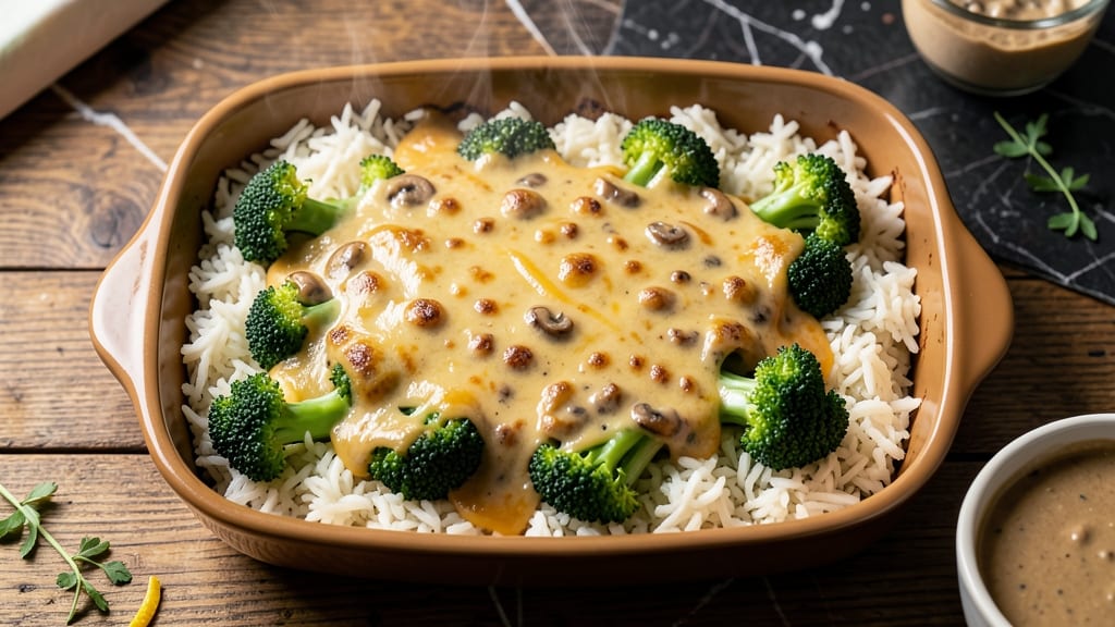 Broccoli Rice Casserole Recipe with Cream of Mushroom: Crispy Top, Creamy Mushroom Magic