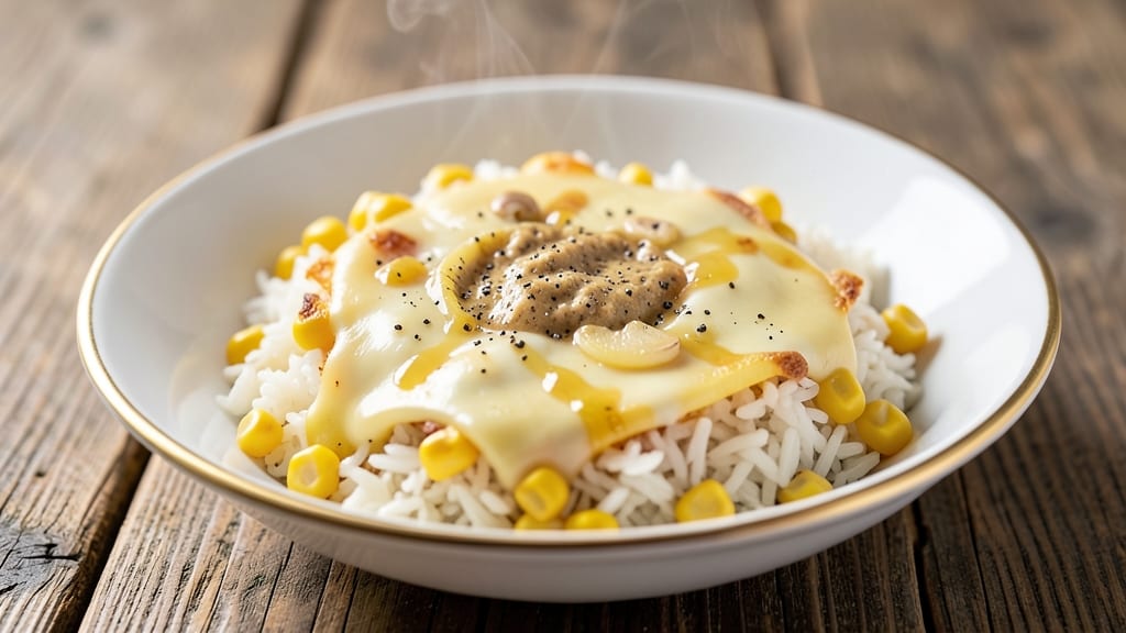 Cheese Corn Rice Recipe: Crispy Topping Over Melty, Cheesy Filling