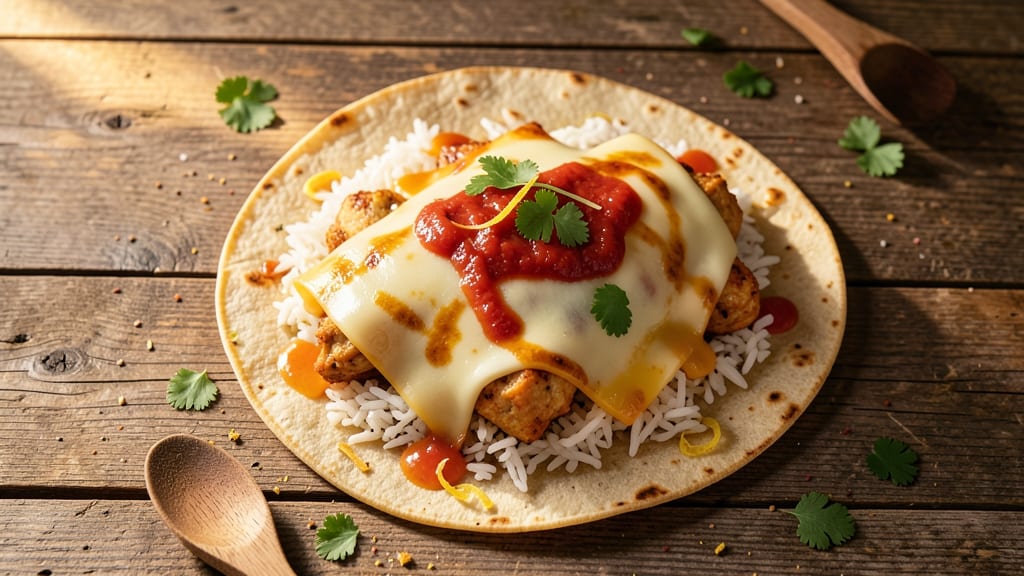 Cheesy Rice Burrito Recipe: Melty Cheddar and Spiced Filling in a Crispy Wrap