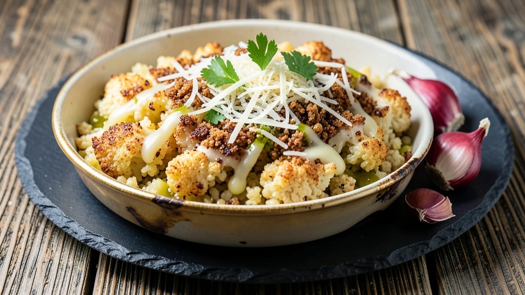 Cauliflower Rice Parmesan Recipe: Crispy Breadcrumbs Lock in Cheesy Melts