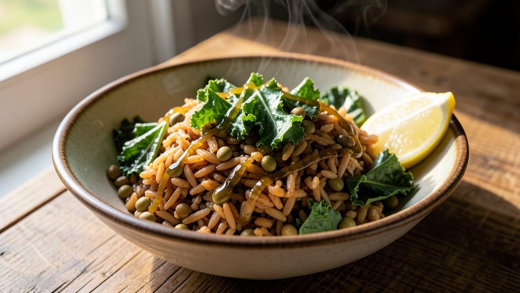 Brown Rice and Kale Recipe: Earthy Nutty Bowl With Toasted Garlic Crunch