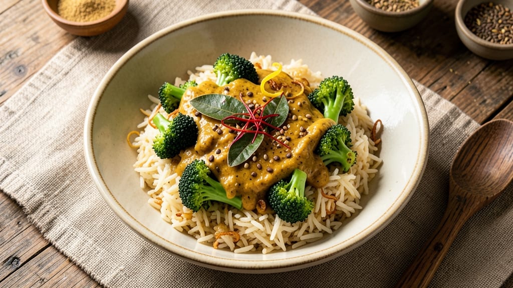 Broccoli Rice Recipe Indian Style: Nutty Coconut and Herb-Packed One-Pan