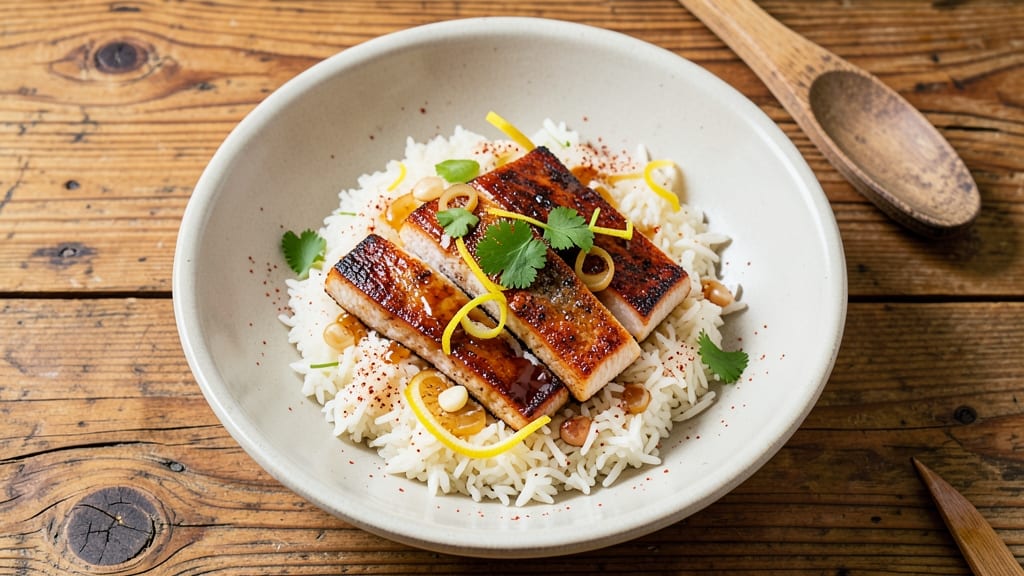California Fish and Grilled Rice Recipe: One-Pan Asian-Inspired Feast