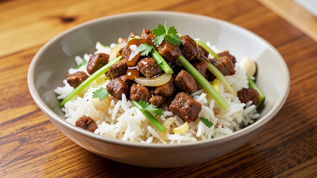 Bullet Rice Recipe: One-Pot Protein-Packed Meal With Crispy Celery Topping