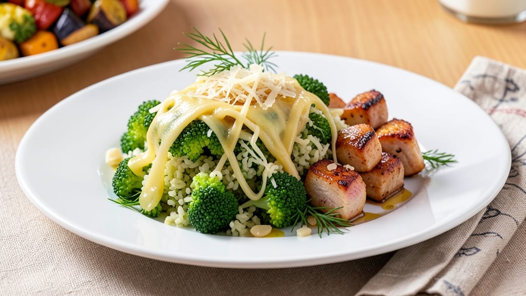 Broccoli Rice Keto Recipe: Crispy Cauliflower Rice with Herbed Cheese Topping